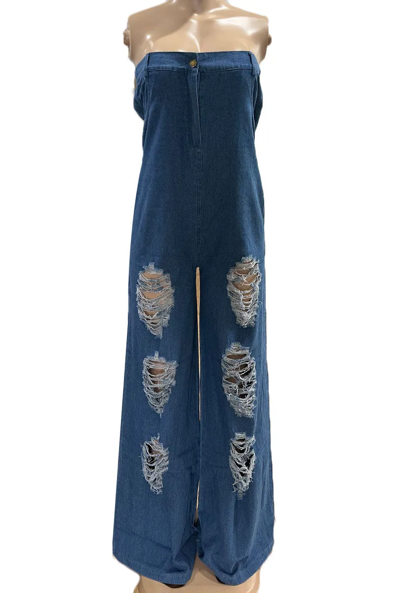 JE210 Strapless Denim Jumpsuits