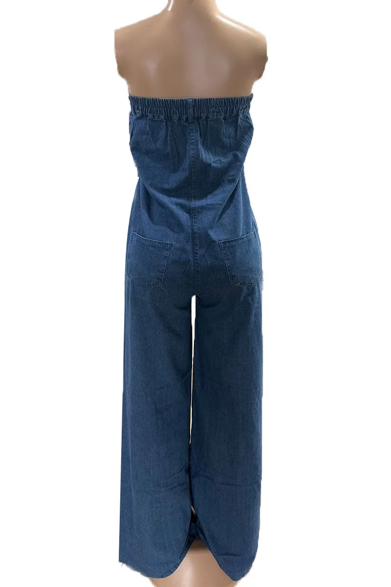 JE210 Strapless Denim Jumpsuits