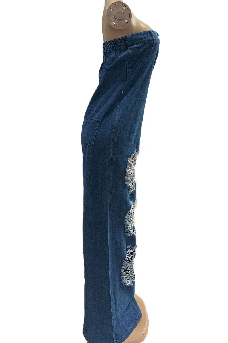 JE210 Strapless Denim Jumpsuits