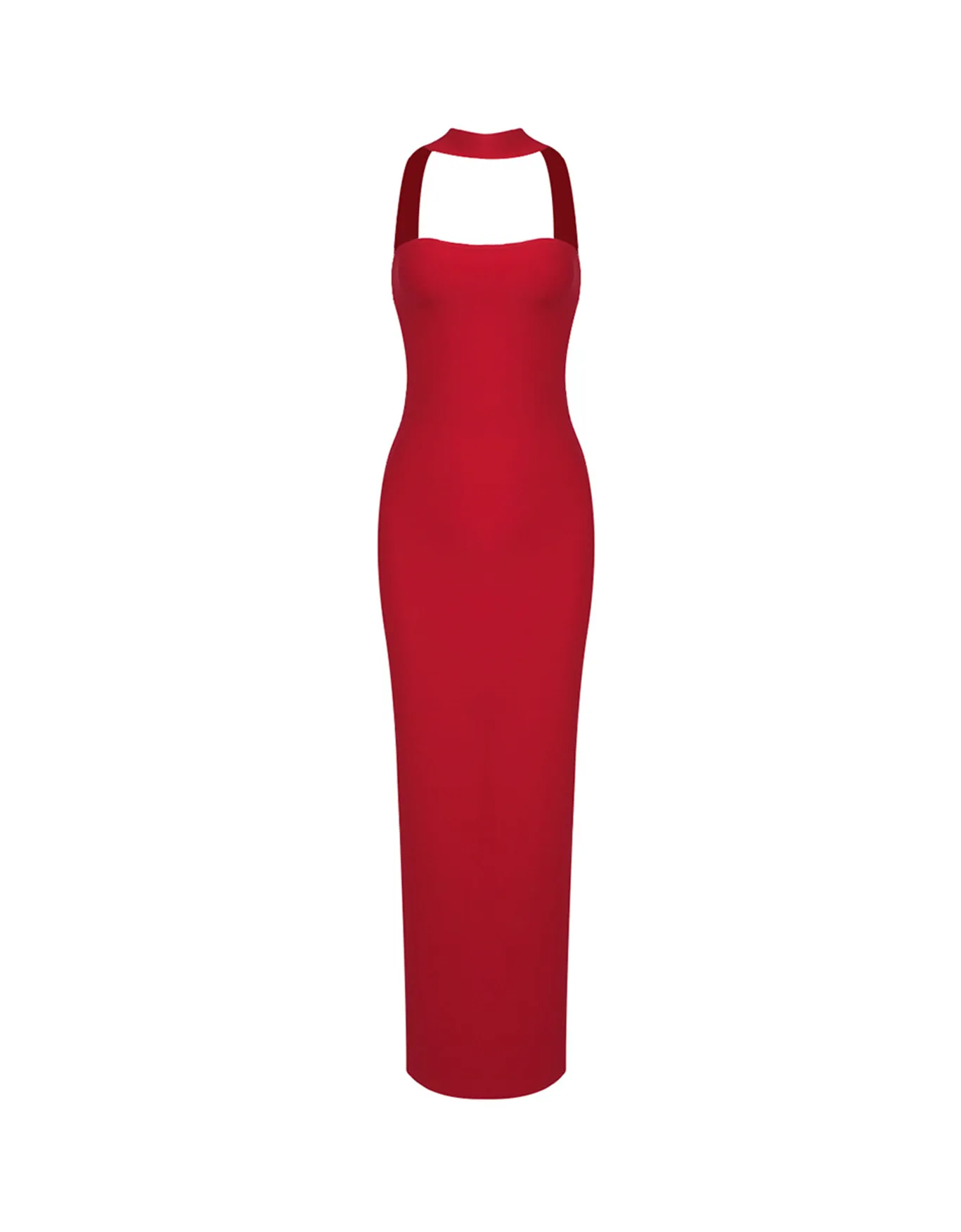 Karen Cutout Halter Backless Maxi Dress In Red