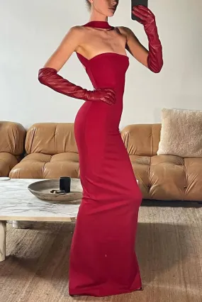 Karen Cutout Halter Backless Maxi Dress In Red