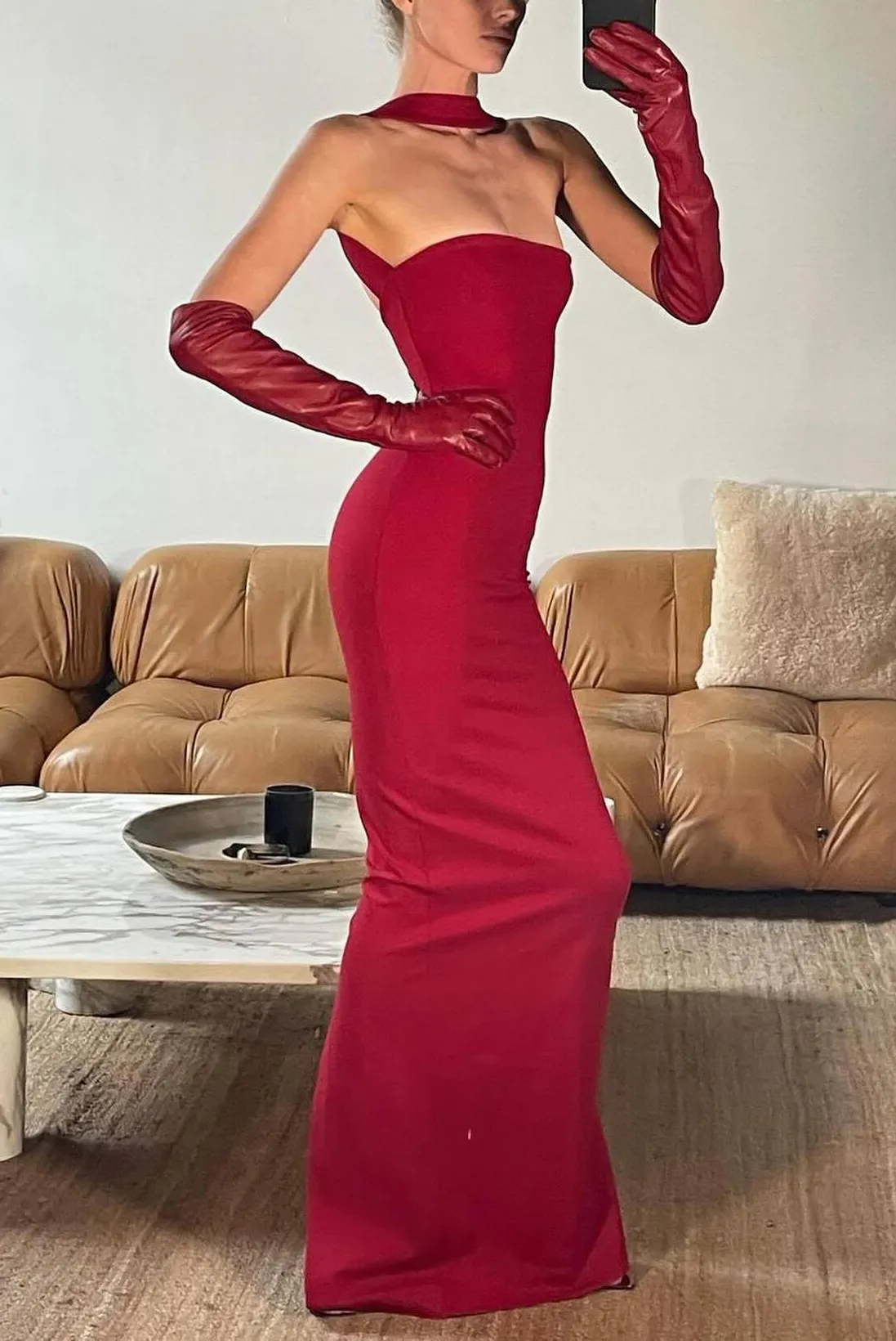 Karen Cutout Halter Backless Maxi Dress In Red