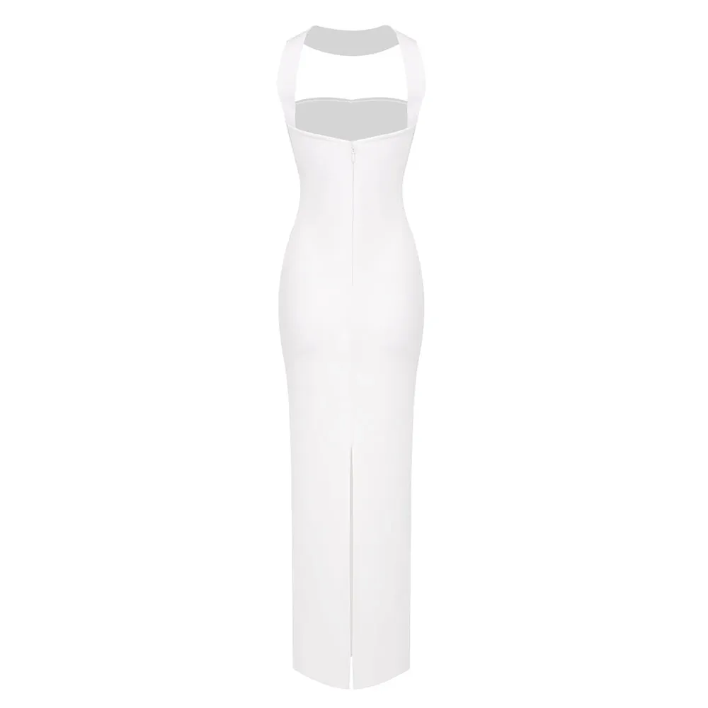 Karen Cutout Halter Backless Maxi Dress In White