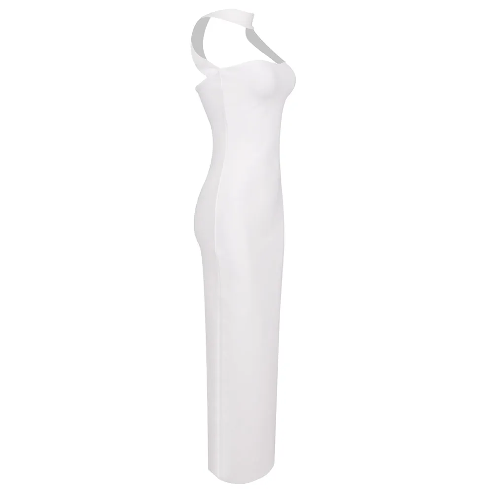 Karen Cutout Halter Backless Maxi Dress In White