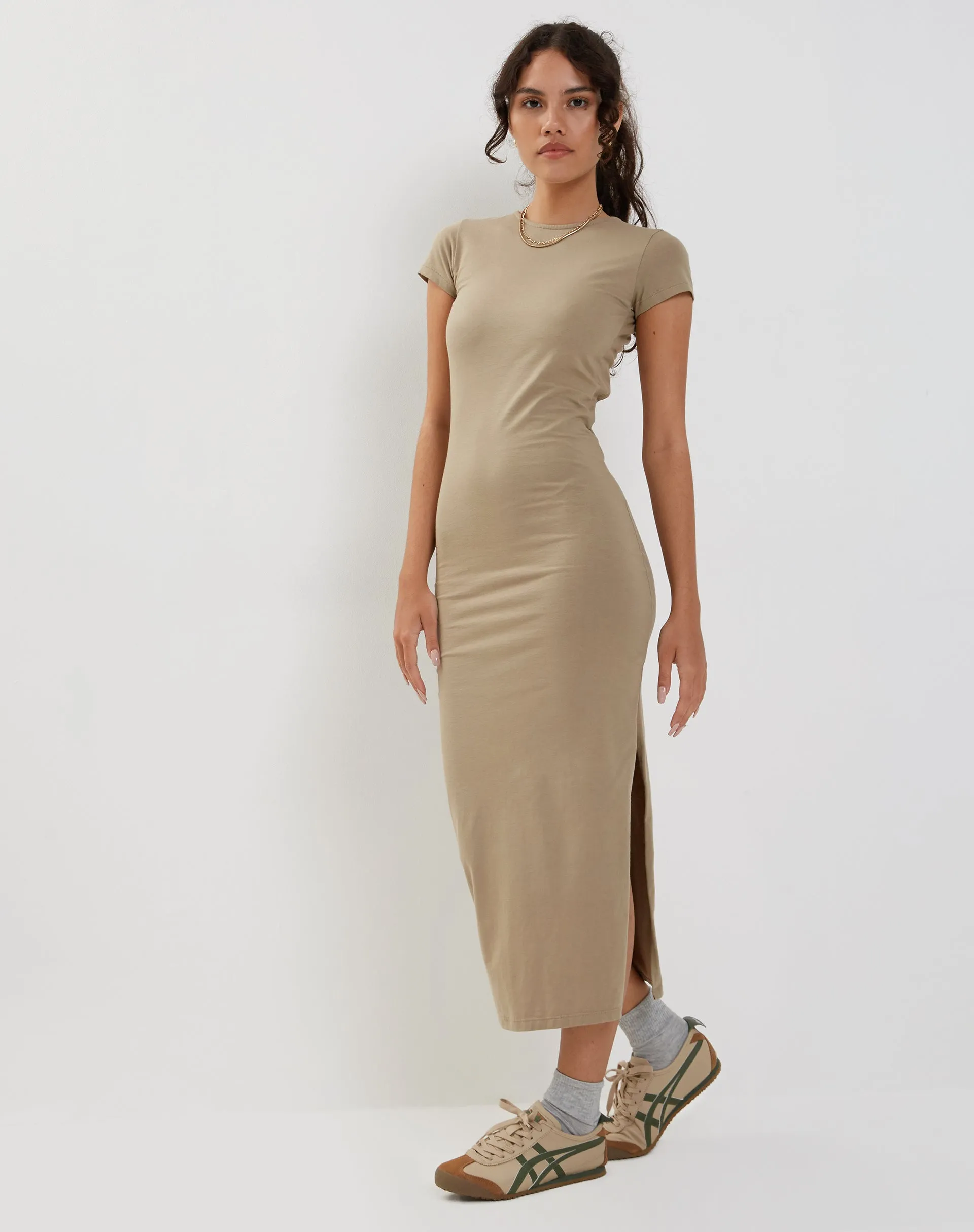 Kasor Open Back Midi Dress in London Fog