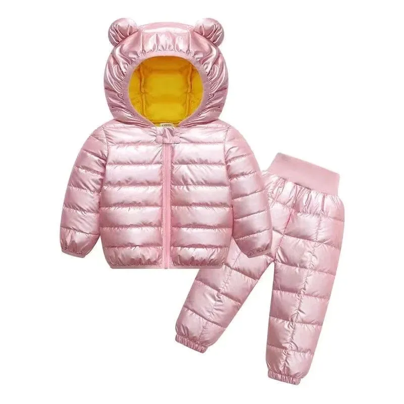 Kids Jackets Pants Sets 2pcs Winter Fall Boys Hooded Coat Warm Pants Girls Jacket Toddler Infant Clothes Suit