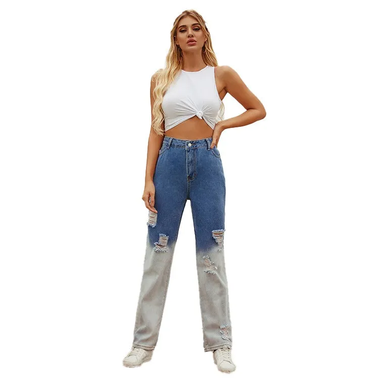 LIA: Zweifarbige Ripped Denim Jeans