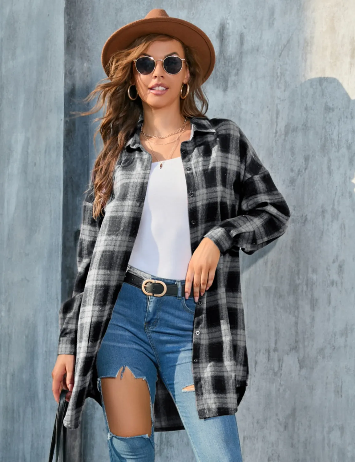 Long Sleeve Plaid Shirt Retro Coat