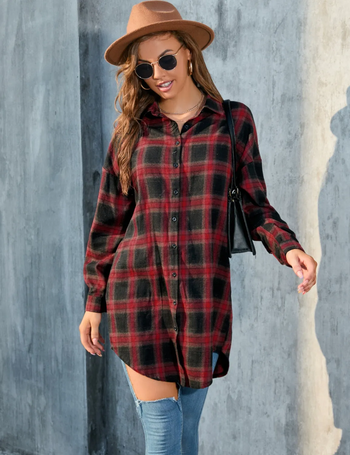 Long Sleeve Plaid Shirt Retro Coat