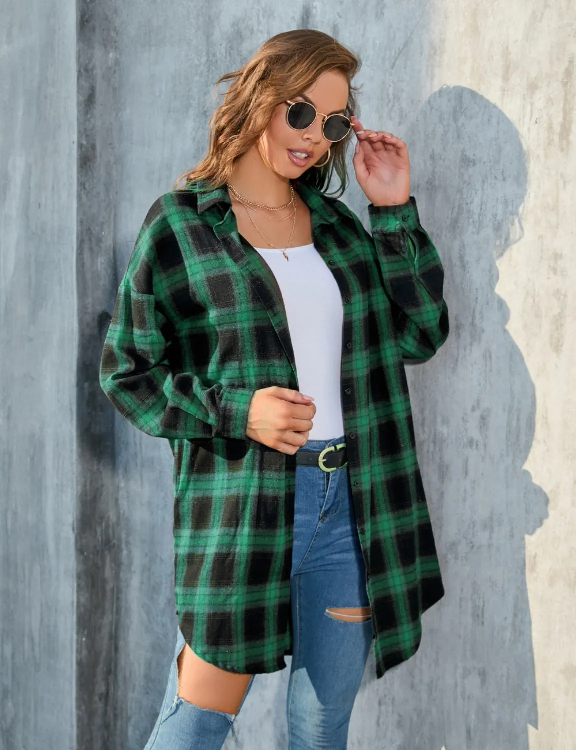 Long Sleeve Plaid Shirt Retro Coat