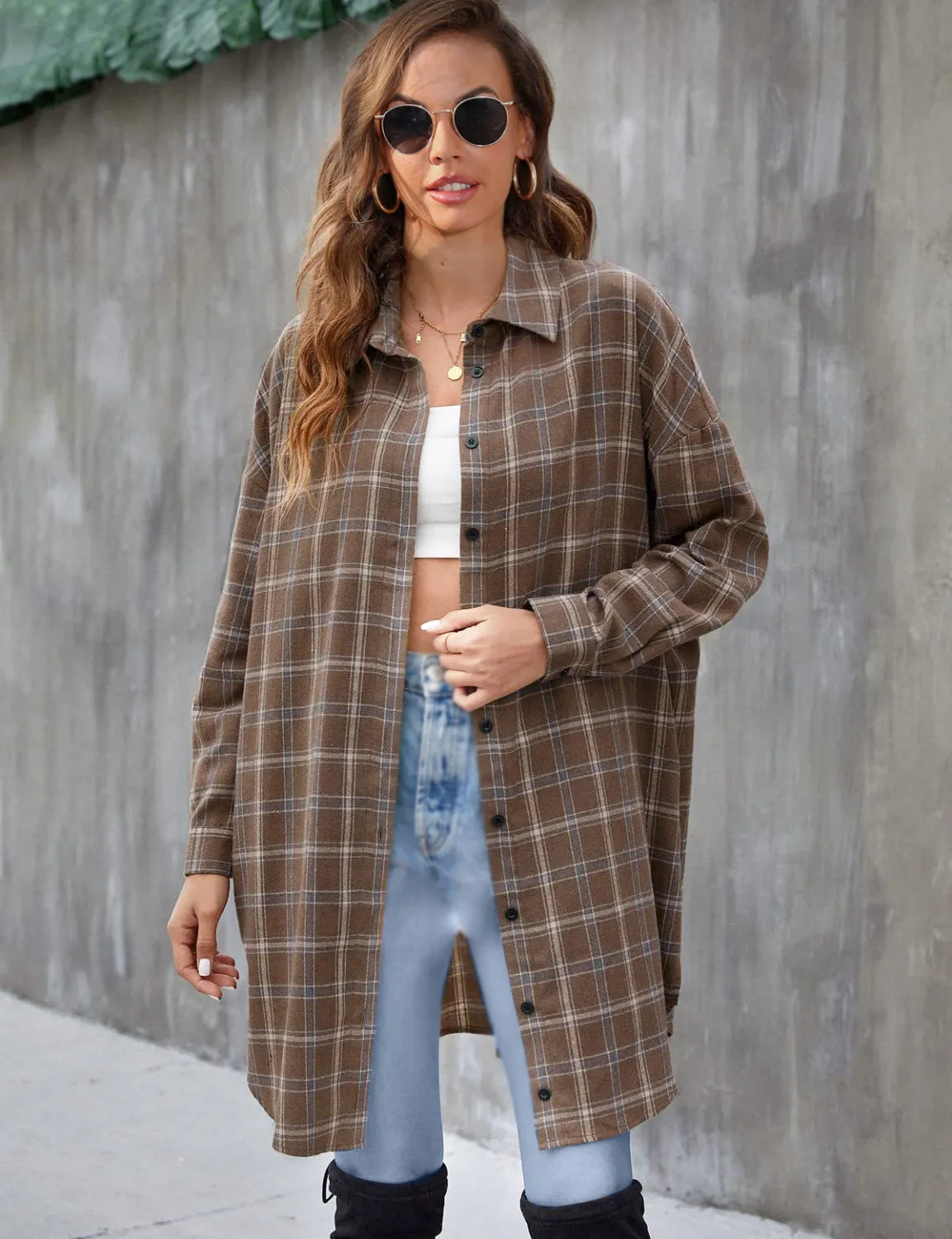 Long Sleeve Plaid Shirt Retro Coat