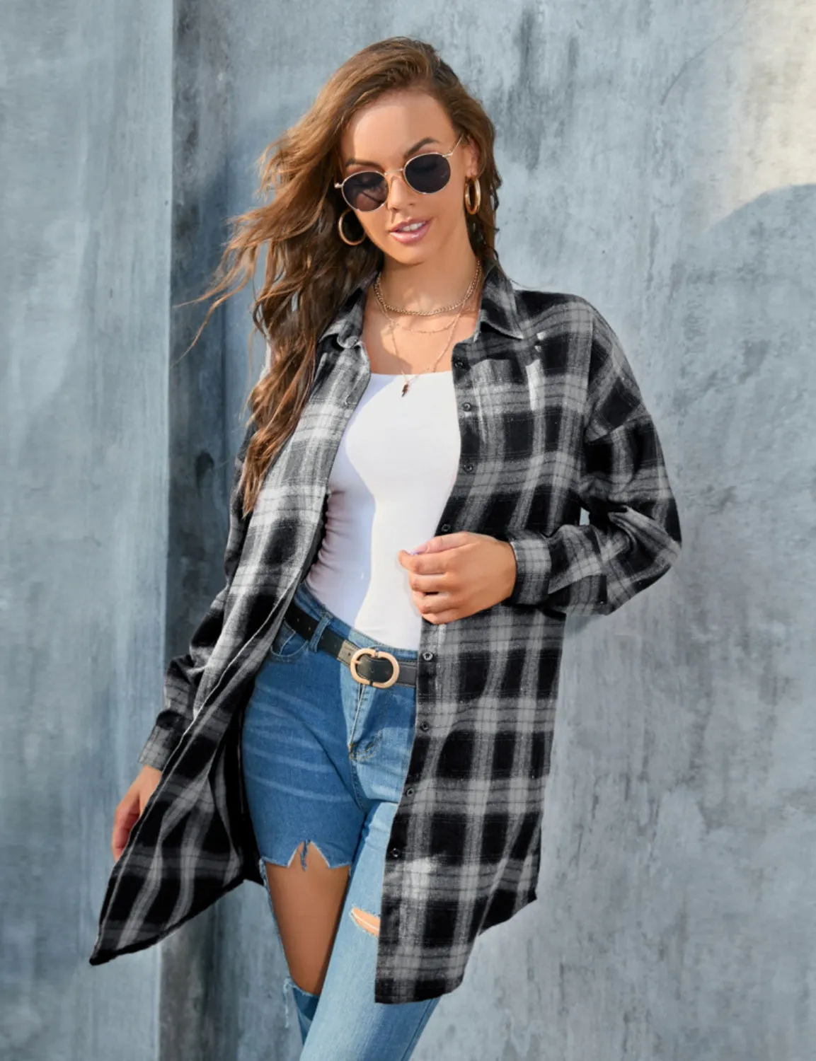 Long Sleeve Plaid Shirt Retro Coat