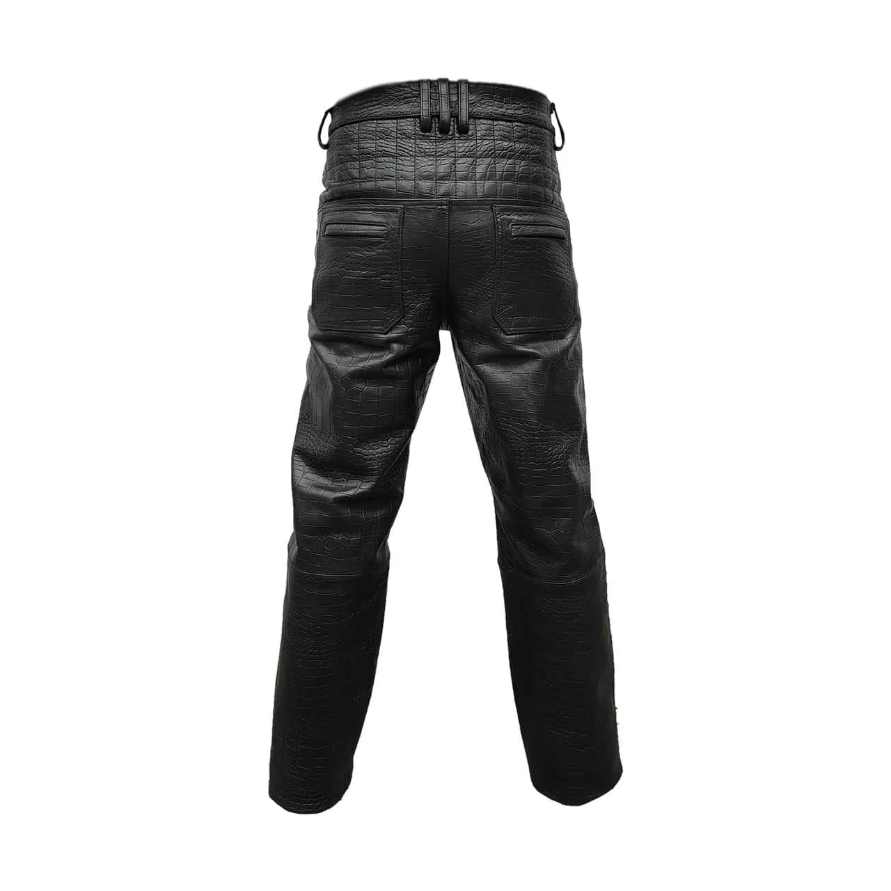 Mens Black Crocodile Print Leather Quilted Design Motorcycle Bikers Pants Jeans Trouser-502