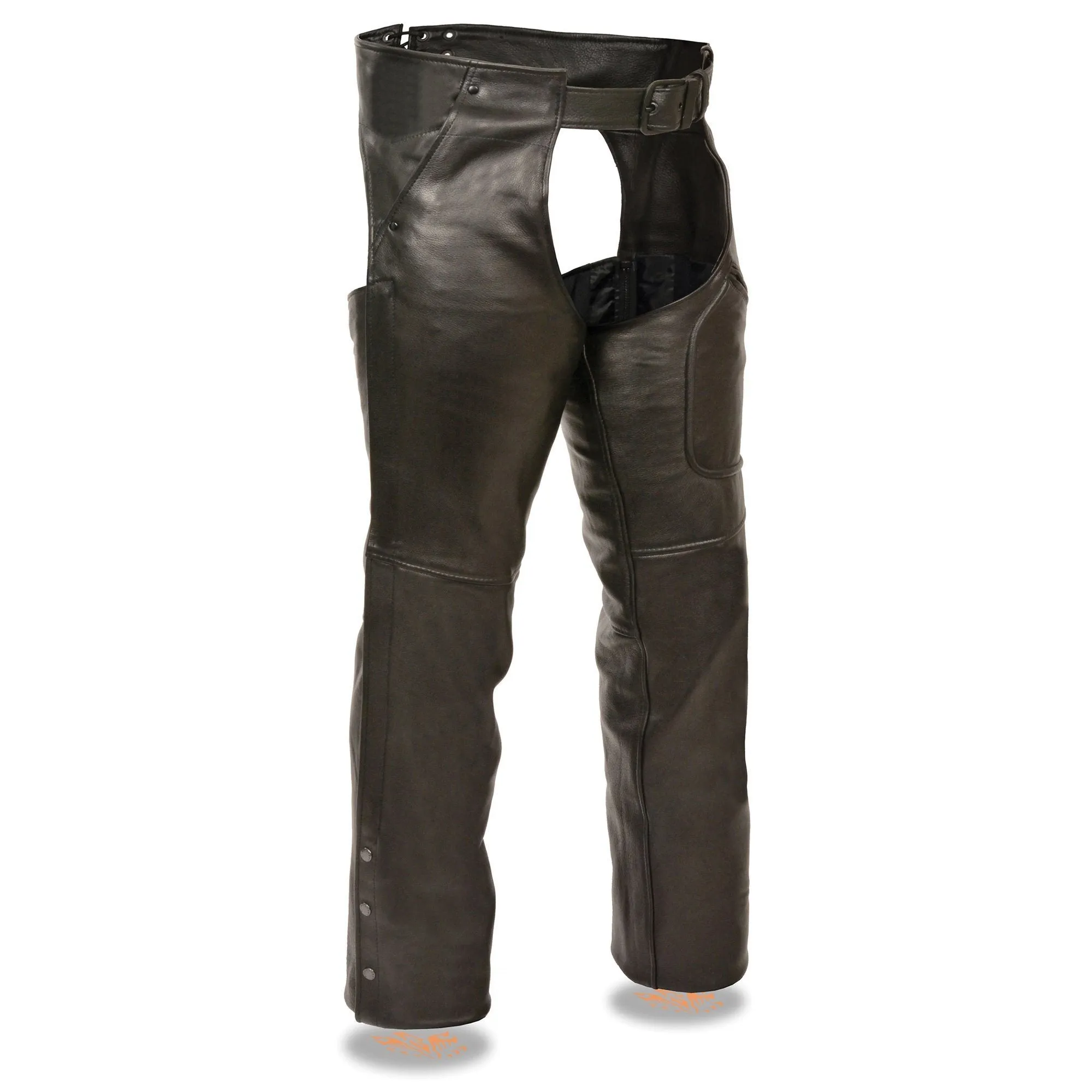 Milwaukee Leather Chaps for Men’s Black Naked Skin Front 3-Pockets - Thigh Patch Pocket Motorcycle Chap - SH1766