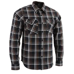 Milwaukee Leather Men's Flannel Plaid Shirt Brown Black and White Long Sleeve Cotton Button Down Shirt MNG11643