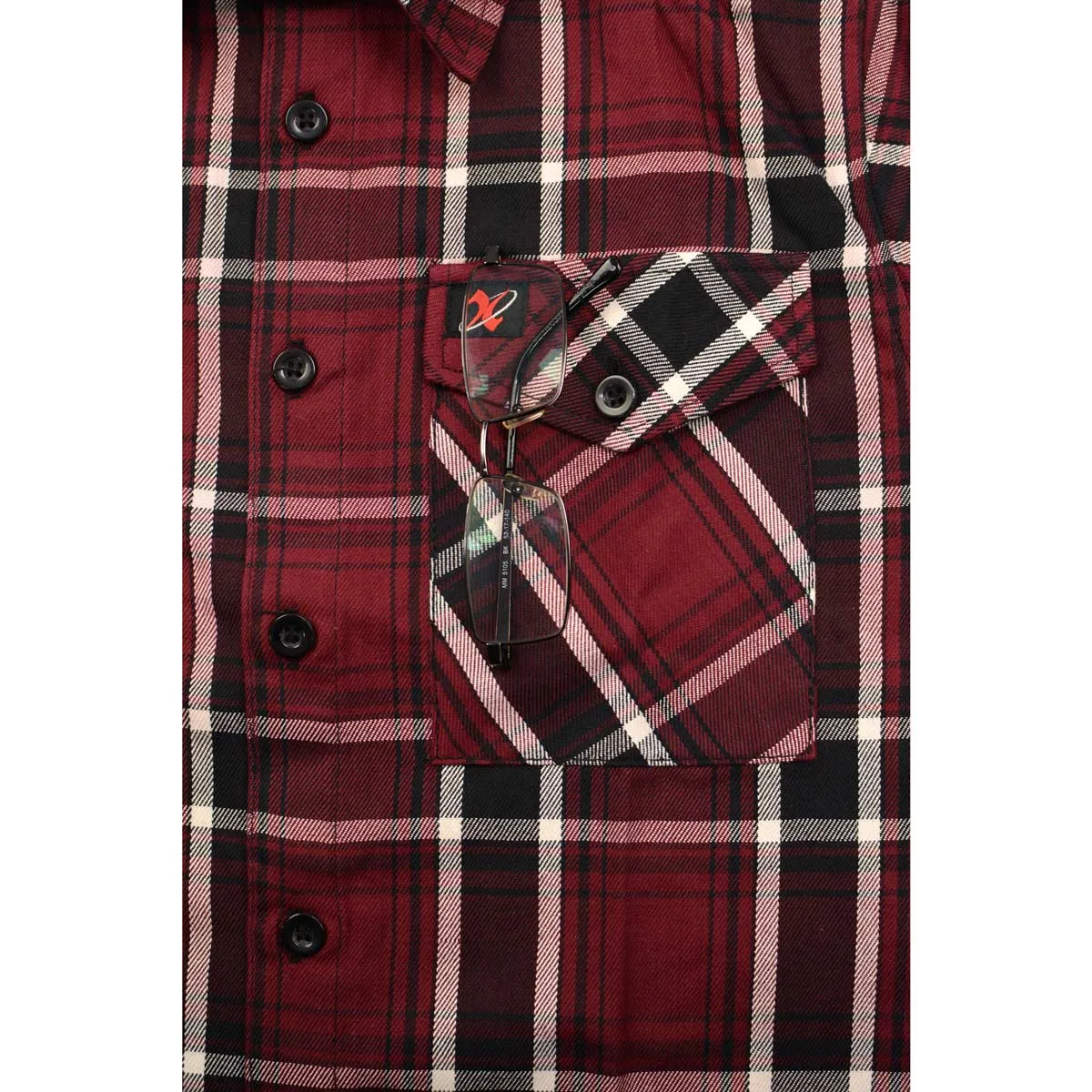 Milwaukee Leather Men's Flannel Plaid Shirt Maroon Black and White Long Sleeve Cotton Button Down Shirt MNG11640