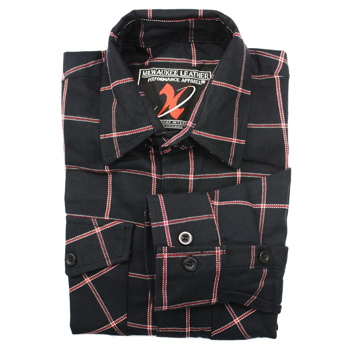 Milwaukee Leather MNG11651 Men's Black and Red Long Sleeve Cotton Flannel Shirt