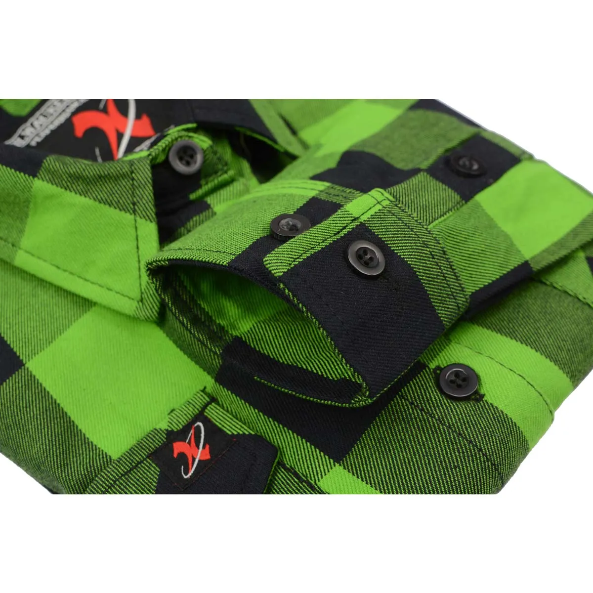 Milwaukee Leather MNG21606 Women's Lime Green and Black Long Sleeve Cotton Casual Flannel Shirt