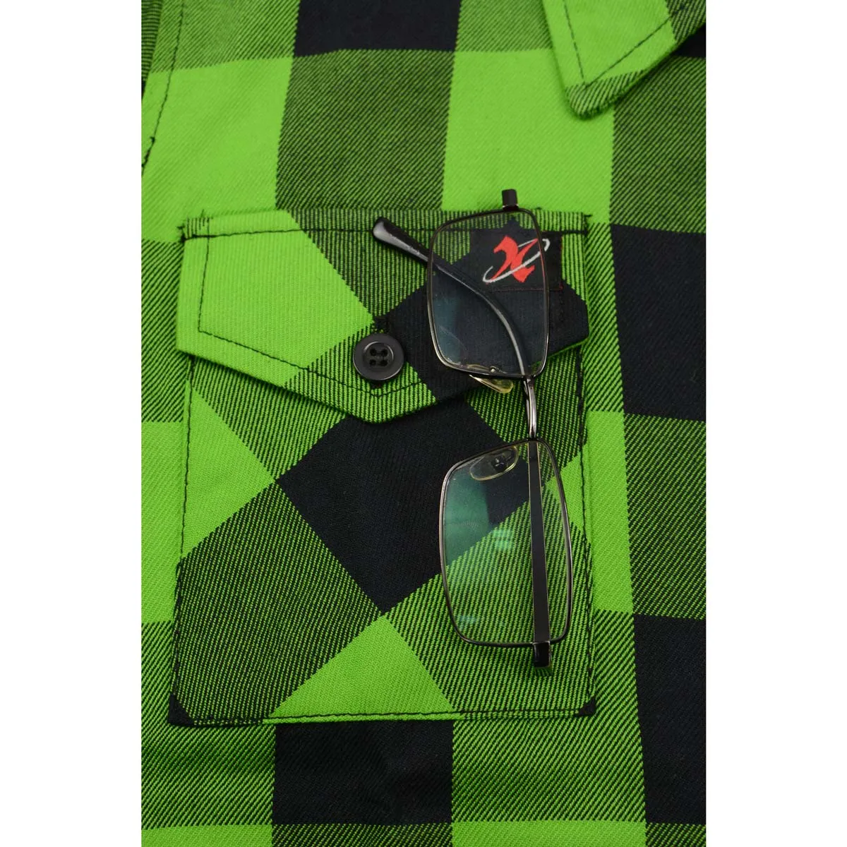 Milwaukee Leather MNG21606 Women's Lime Green and Black Long Sleeve Cotton Casual Flannel Shirt