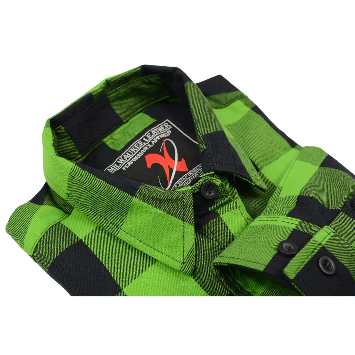 Milwaukee Leather MNG21606 Women's Lime Green and Black Long Sleeve Cotton Casual Flannel Shirt