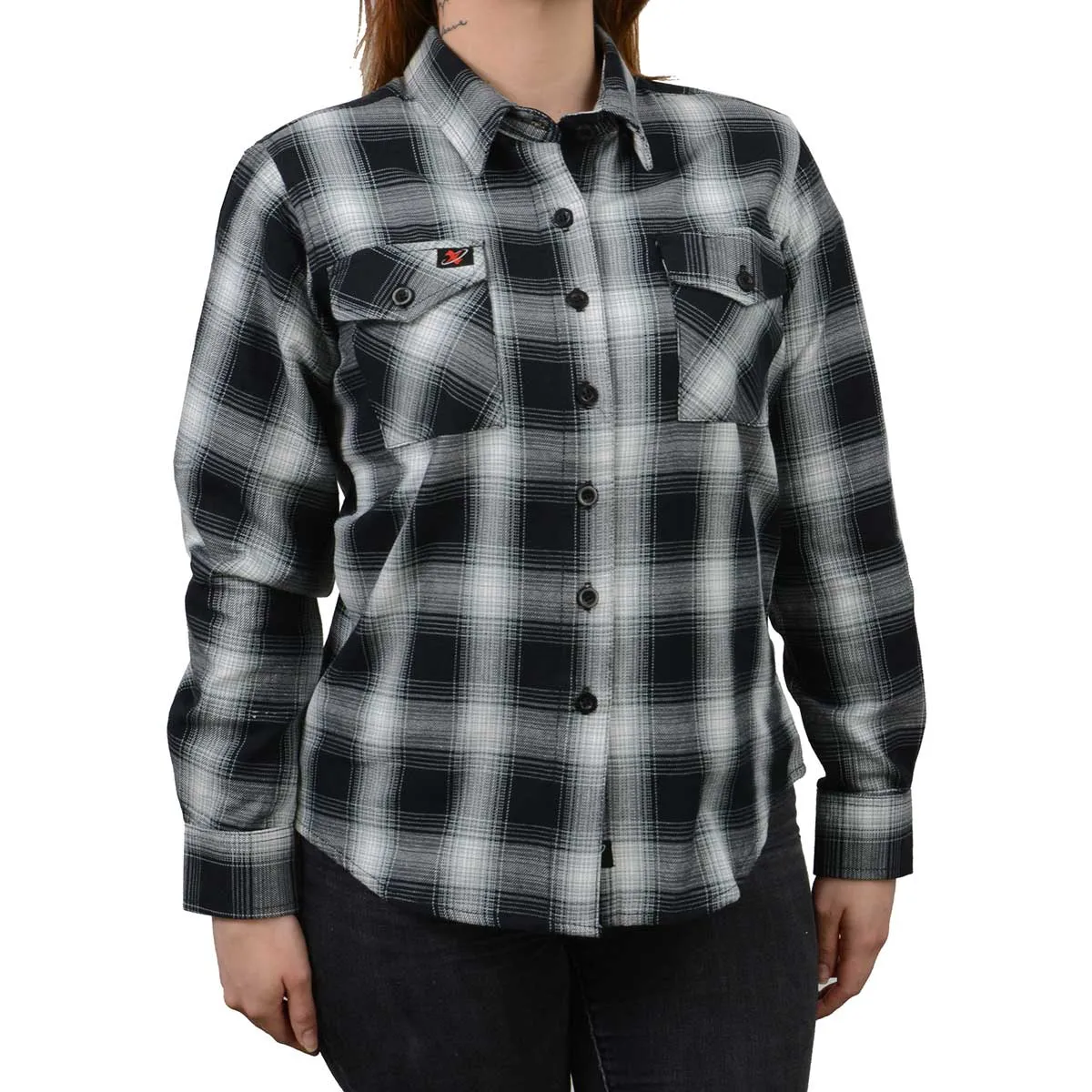 Milwaukee Leather MNG21611 Women's Black and White Long Sleeve Cotton Flannel Shirt