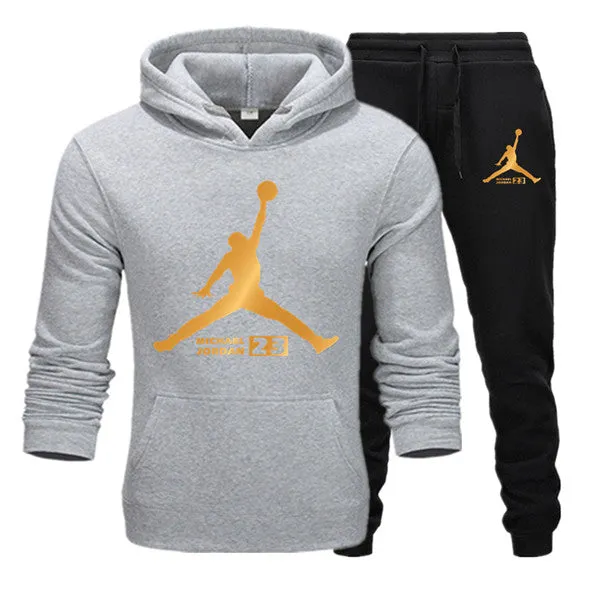 New Tracksuit Men Sportswear Set Fleece Hoodie Suit Jordan Letter Print Hombre Spring Autumn Winter Hoodie Pants