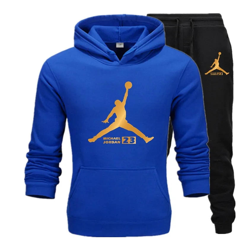 New Tracksuit Men Sportswear Set Fleece Hoodie Suit Jordan Letter Print Hombre Spring Autumn Winter Hoodie Pants