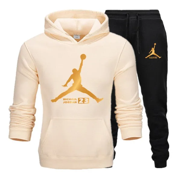 New Tracksuit Men Sportswear Set Fleece Hoodie Suit Jordan Letter Print Hombre Spring Autumn Winter Hoodie Pants