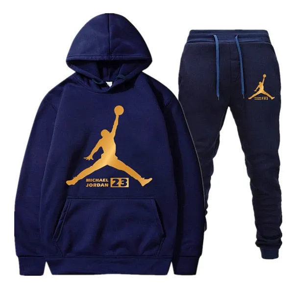 New Tracksuit Men Sportswear Set Fleece Hoodie Suit Jordan Letter Print Hombre Spring Autumn Winter Hoodie Pants