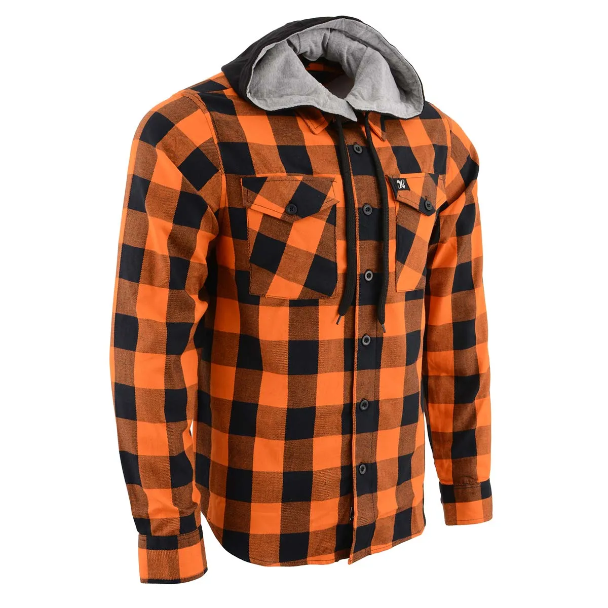 NexGen MNG11642 Men's Orange and Black Long Sleeve Cotton Flannel Shirt with Hoodie