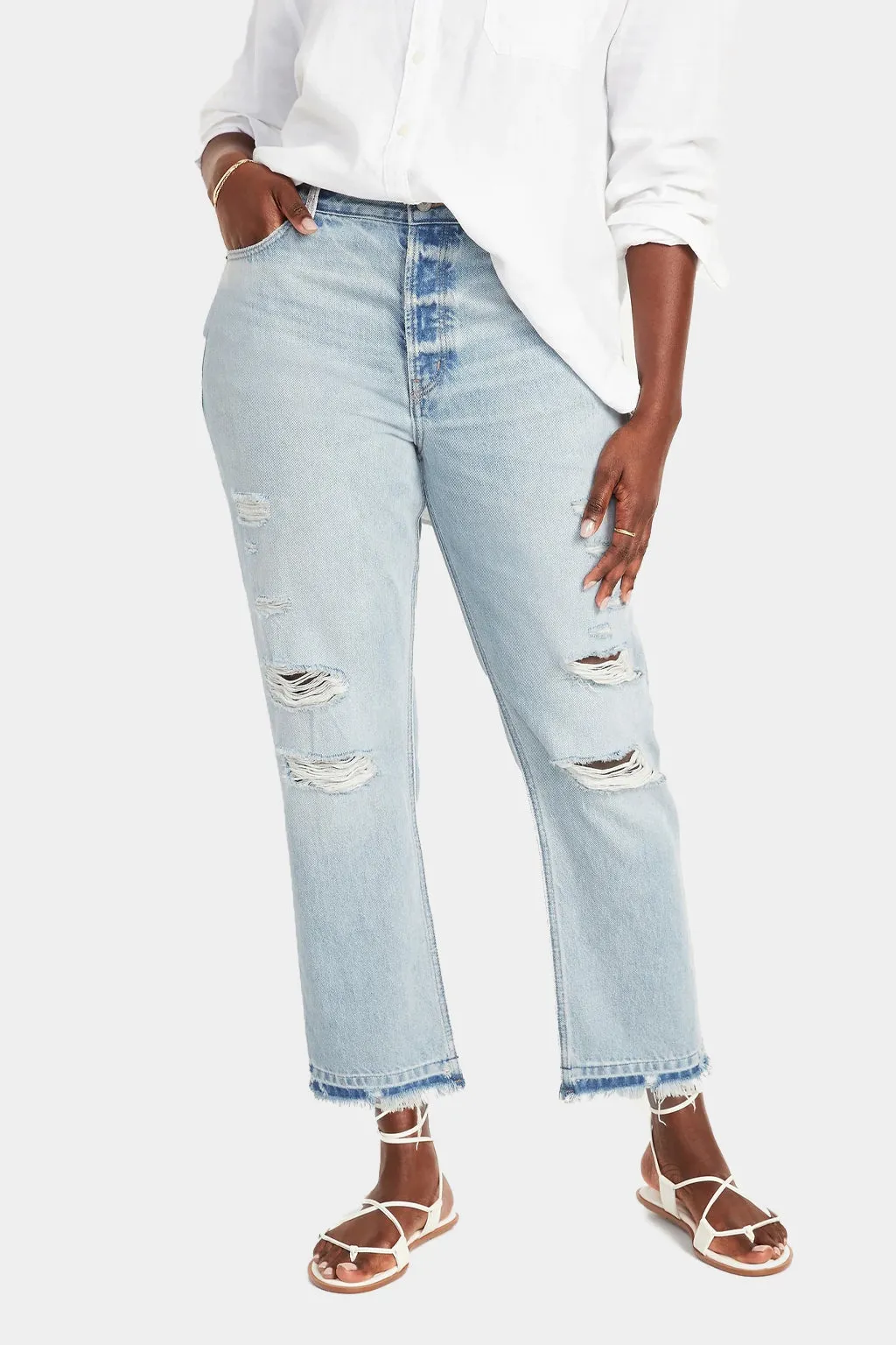 Old Navy - High-Waisted Slouchy Straight Distressed Cut-Off Non-Stretch Jeans for Women