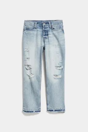 Old Navy - High-Waisted Slouchy Straight Distressed Cut-Off Non-Stretch Jeans for Women