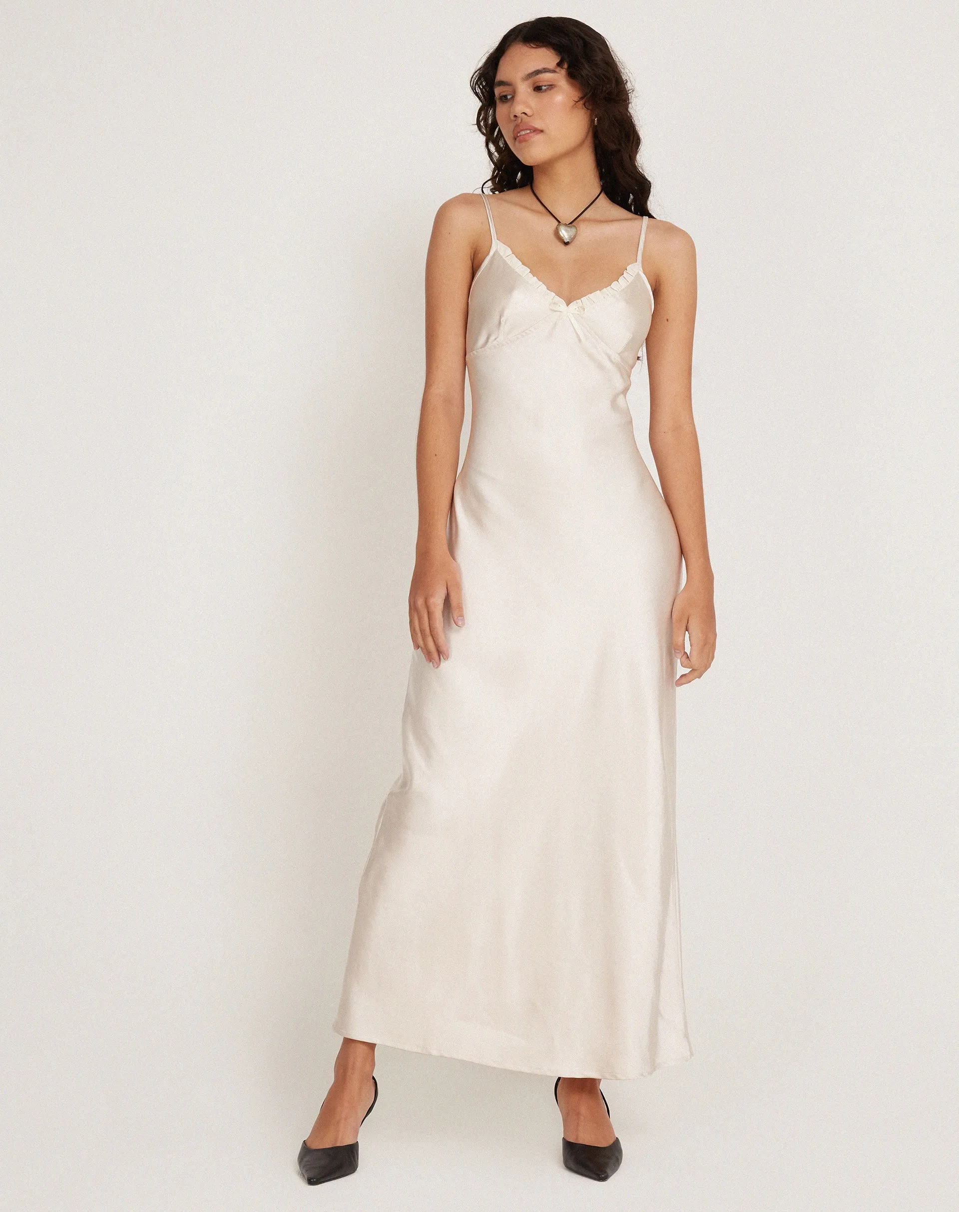 Padil Midi Dress in Satin Pearled Ivory