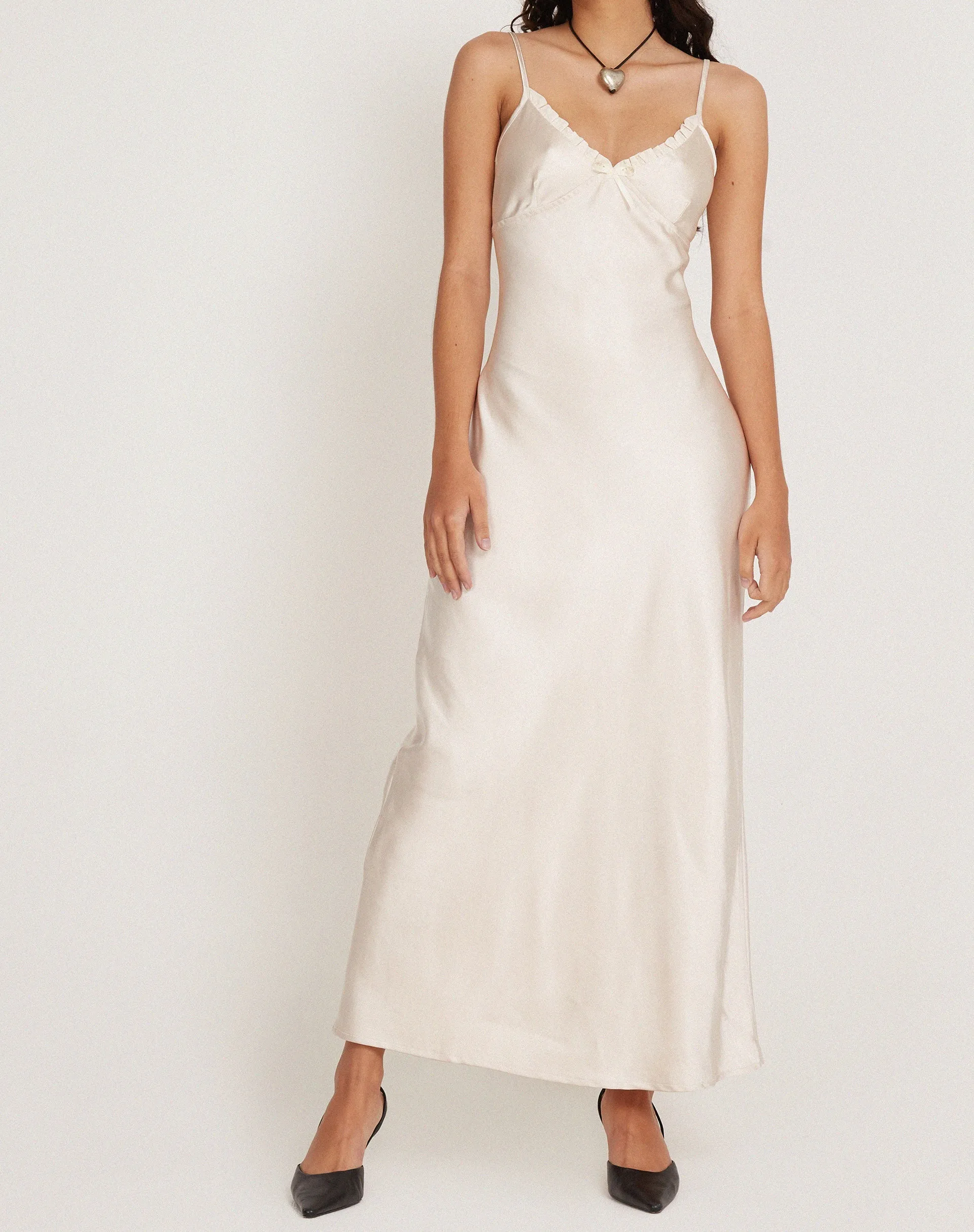 Padil Midi Dress in Satin Pearled Ivory