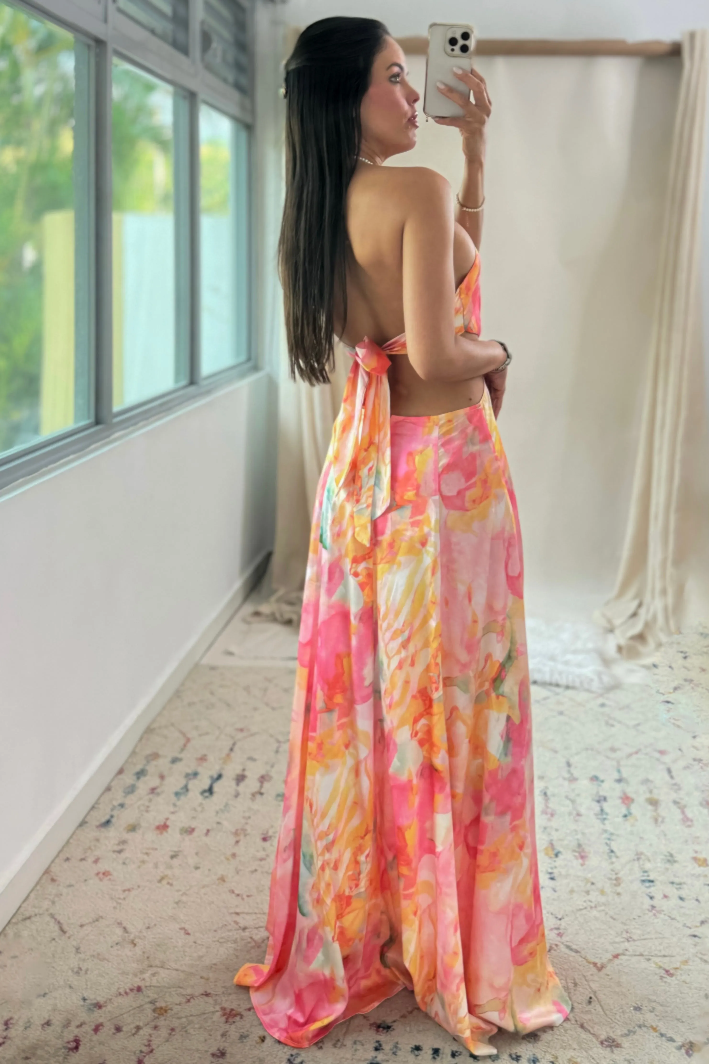 Paradise Tie Back Halter Maxi Dress