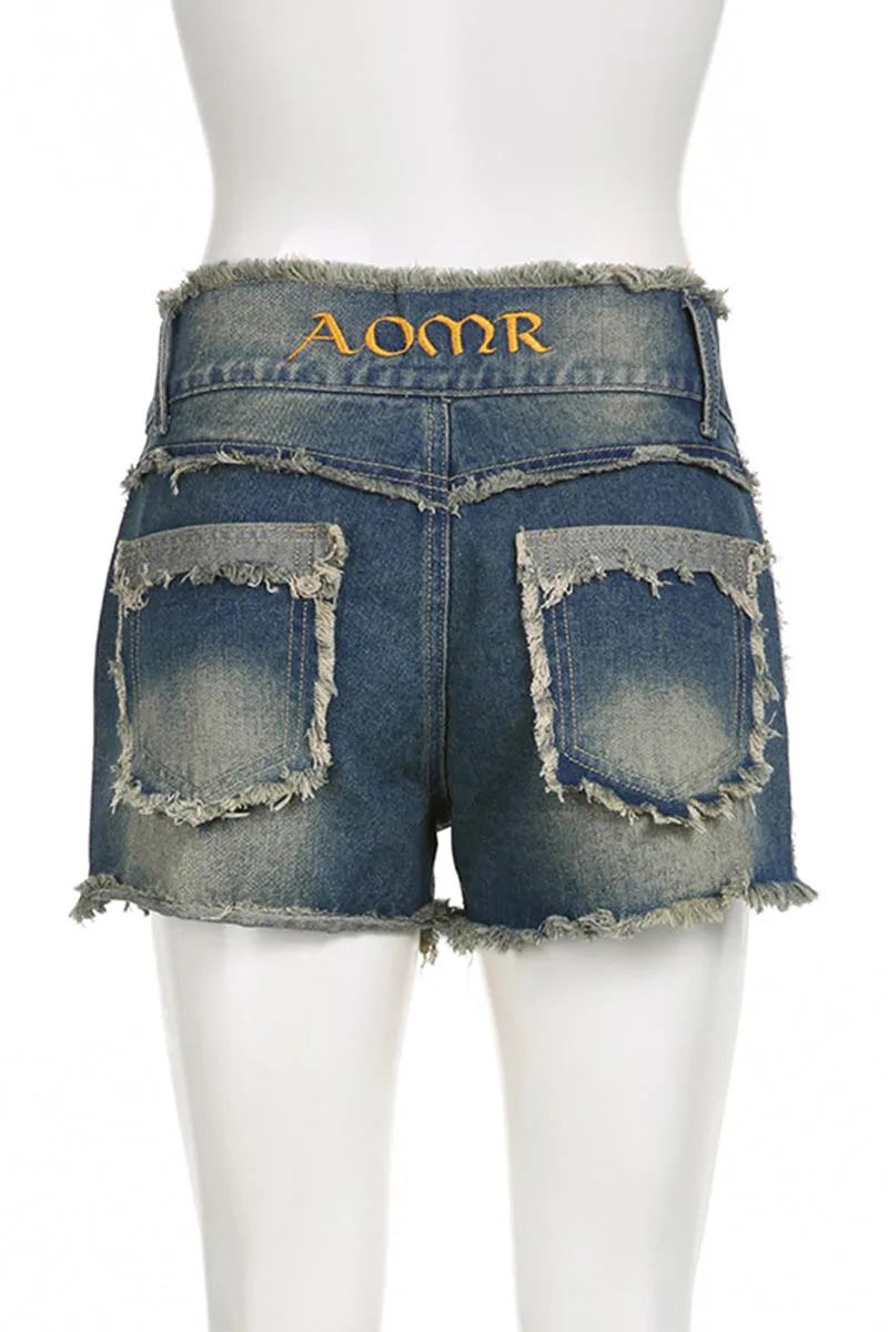 PD175 Ripped Hem Denim Shorts