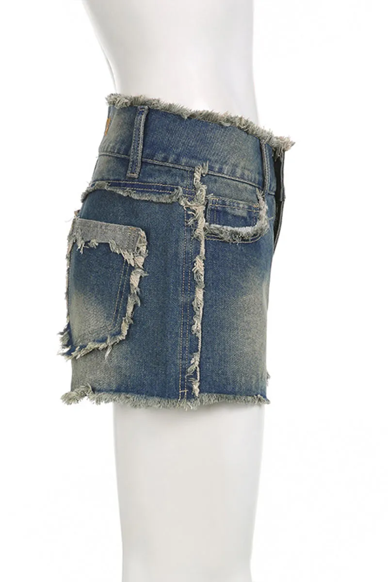 PD175 Ripped Hem Denim Shorts