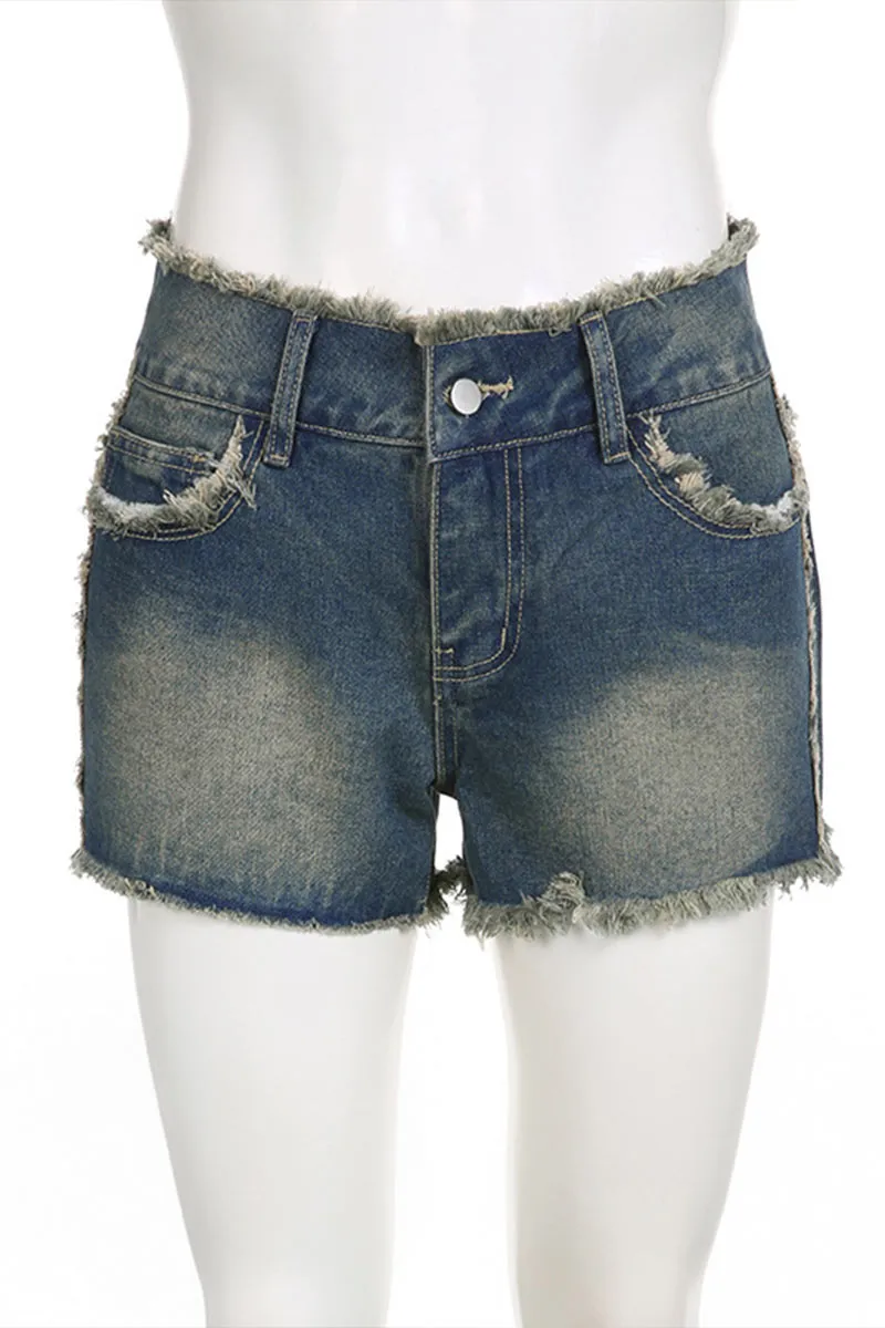 PD175 Ripped Hem Denim Shorts