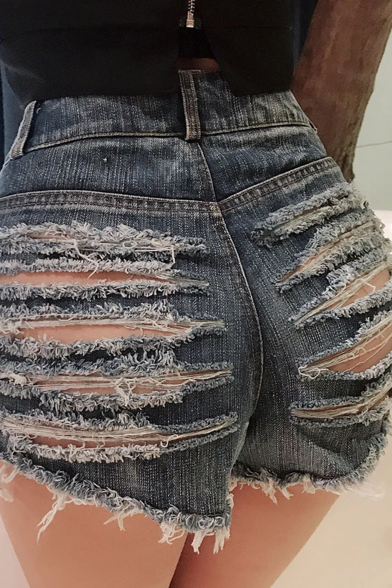 PF745 Ripped Denim Shorts