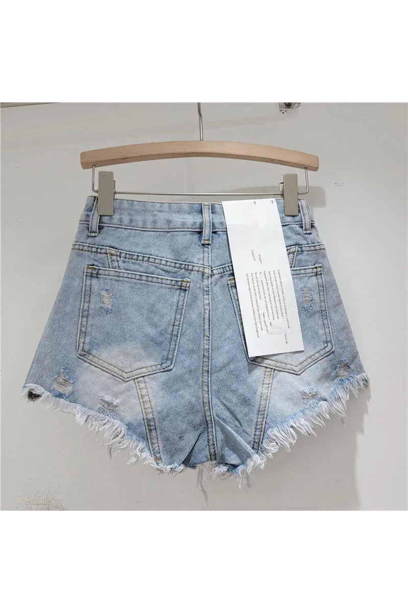 PM0190 Rhinestones Denim Shorts