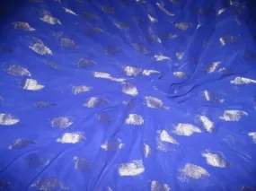 Polyester georgette fabric with metalic silver &amp; gold jacquard~Royal Blue colour[1079]