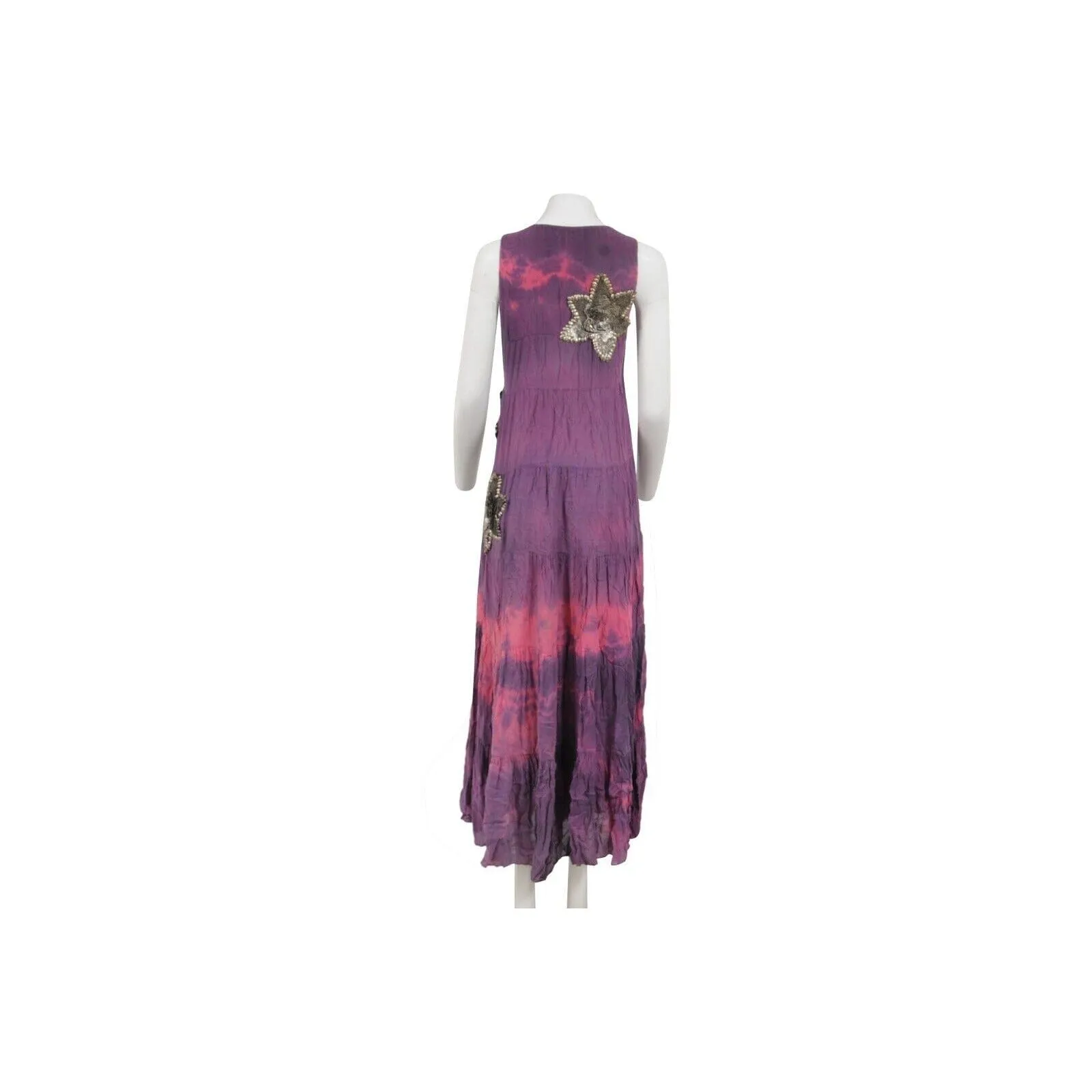 Purple Tie Dye Silk Star Embroidered Sun Maxi Long Dress