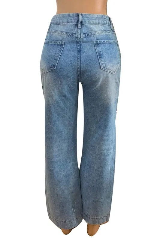 PZ298 Distressed Denim Straight Pants