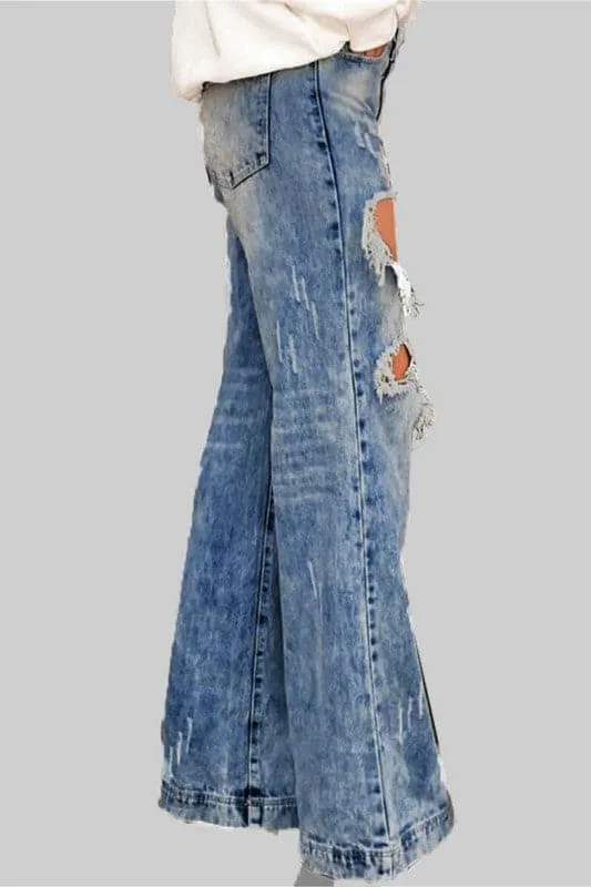 PZ298 Distressed Denim Straight Pants