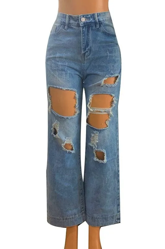 PZ298 Distressed Denim Straight Pants