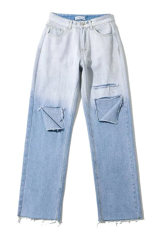 PZ409 Ripped Cutout Long Jeans