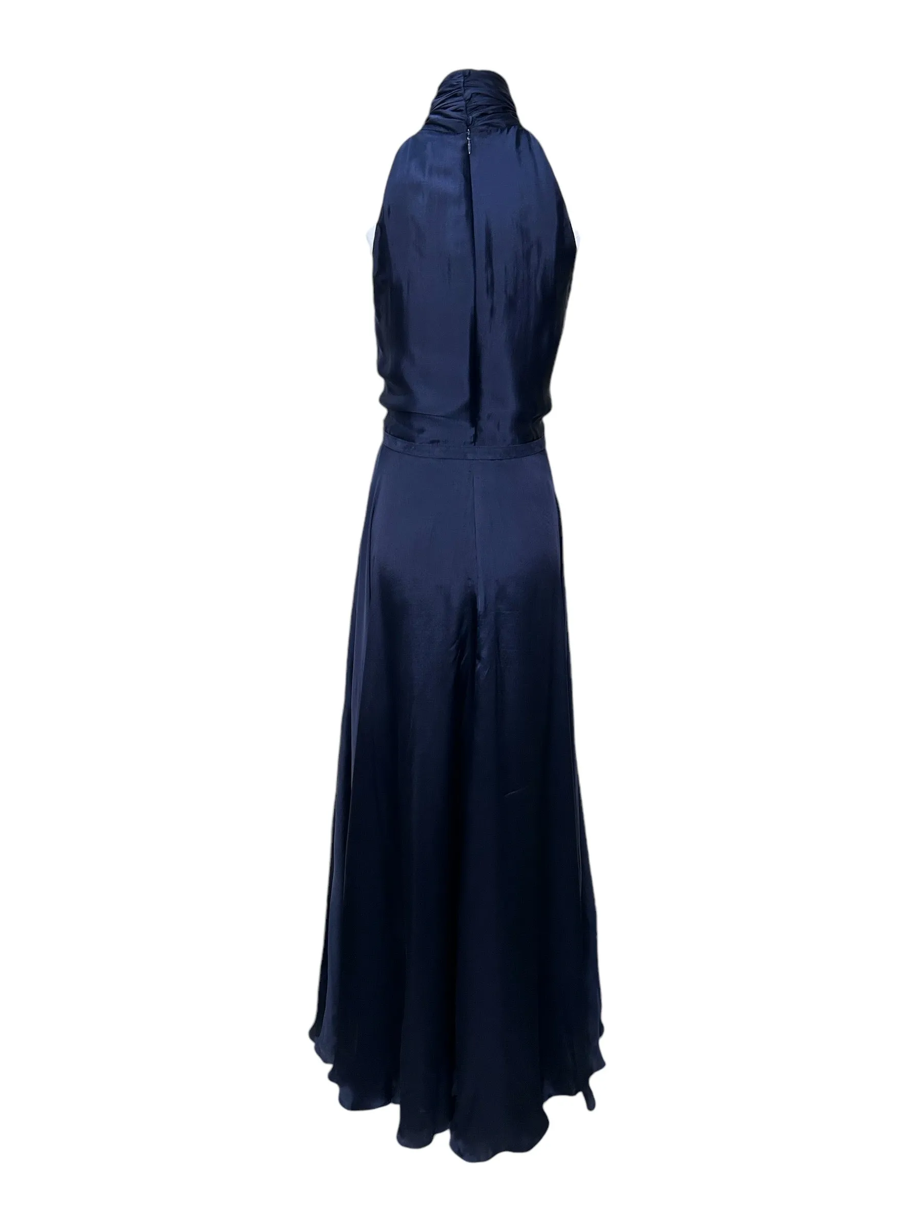 Ralph Lauren Purple Label Navy Cross Halter Silk Gown