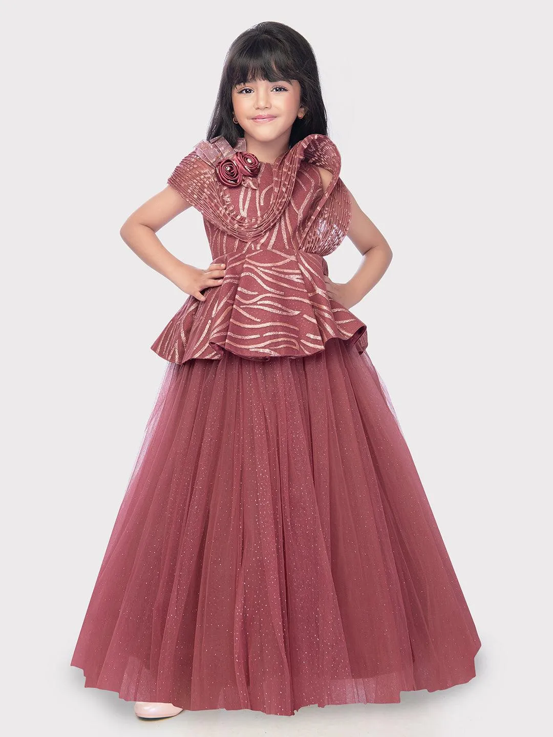 Raspberry Coloured Wire Style Gown For Girls / Party Wear Outfits Online / Imported Gowns