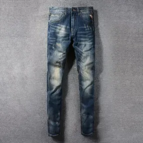 Retro Washed Navy Slim Fit Ripped Jeans