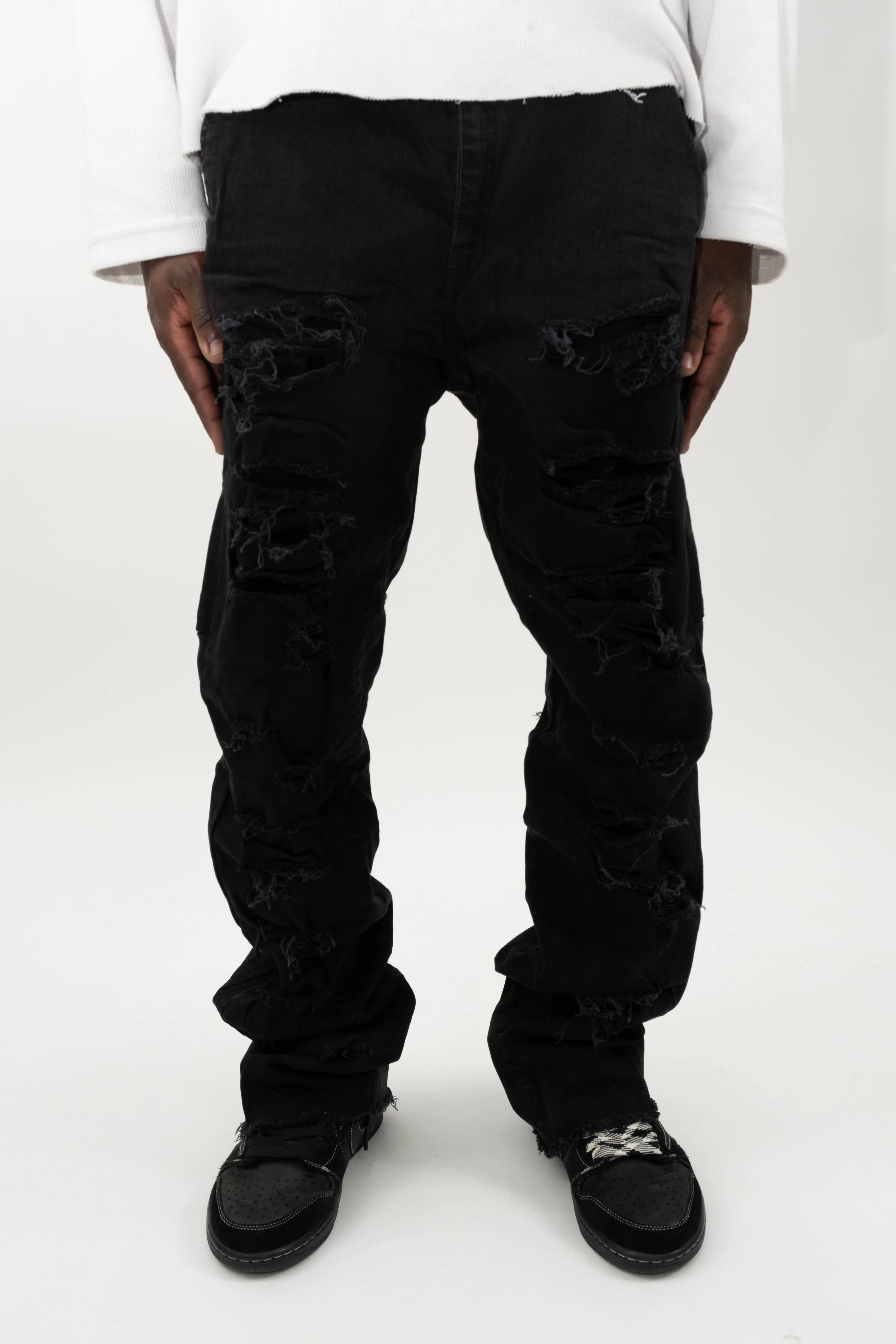 RIPPED FLARE DENIM - BLACK